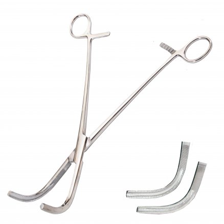 Затискач по Heaney-Ballentine, жорсткий для вагінальних операцій №2, зігнутий. Довжина 23,3 см